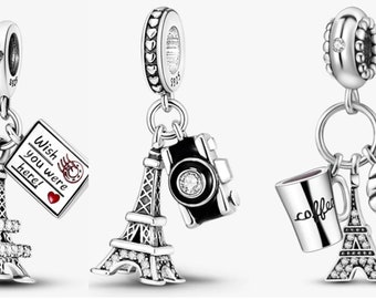 A1222P - 3 models Pandora style bead Paris Eiffel Tower Romantic Travel Fashion 925 Sterling Silver / 3 styles Emily Croissant Travel
