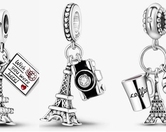 A1222P - 3 modèles Perle style Pandora Paris Tour Eiffel Voyage Romantique Fashion Argent Sterling 925 /  3 styles Emily Croissant Travel