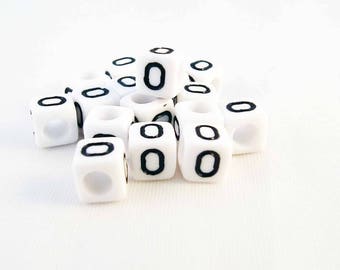 NL29 - 1 Alphabet Pearl Letter O or Figure 0 Zero in Cubic Acrylic Cubes White and Black Or Number Zero