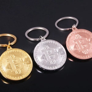 A0321 Porte-Clé Breloque Pendentif BTC monnaie décentralisée crypto cryptomonnaie Bitcoin Argent ou Doré ou Or Rose image 2