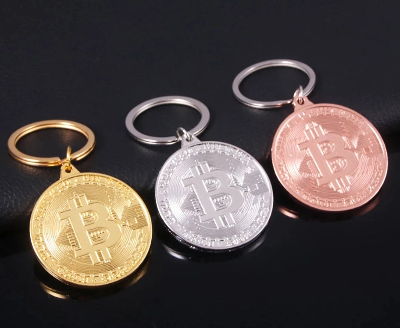 A0321 Porte-Clé Breloque Pendentif BTC monnaie décentralisée crypto cryptomonnaie Bitcoin Argent ou Doré ou Or Rose image 2