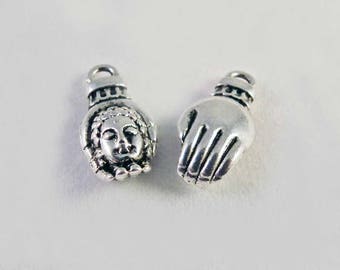 BCP33 - charms Charms side Buddha side hand, antique silver, 18mm X 8mm.