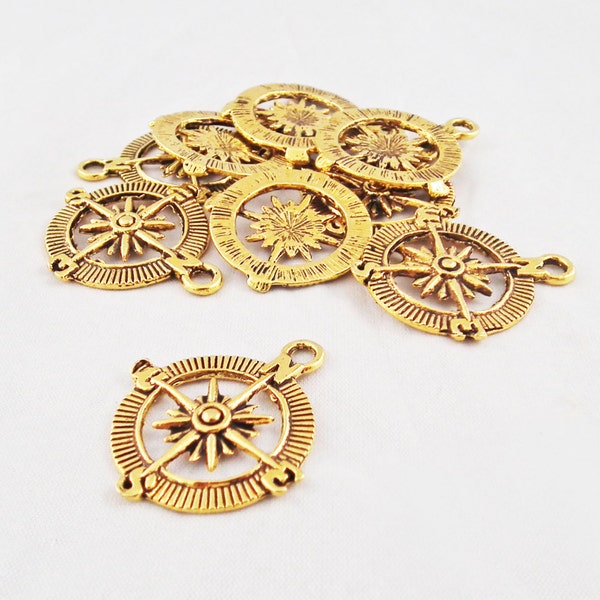 BP01- Pendentif Boussole Nord Sud Est Ouest Doré Bronze Argent Or Rose / Compass North West East South Arrow Pendant Gold Bronze Silver Rose