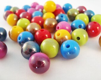 PAC16 - Lot de 50 Perles ton sur ton de couleurs Mixtes, Diamètre 10mm