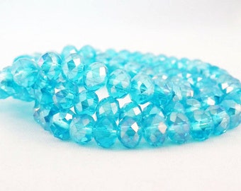 PSM10-crystal glass precious beads faceted blue turquoise 4X3mm/sky blue glass crystal faceted beads.