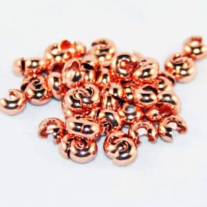 FC02 - Set of 5 3-4-5mm Rose Gold Plated Rose Color Crimp Bead Covers / 5 Pieces 3-4-5mm Rose Gold Crimp Covers Hide Knots.