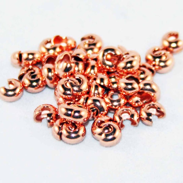 FC02 - Lot de 5 Cache-perles à écraser de Couleur Rosé Plaqué Or Rose de 3-4-5mm / 5 Pieces 3-4-5mm Rose Gold Crimp Covers Hide Knots.
