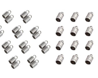 P0121G - Sterling Silver 9.5mm 10mm Glue Tips / Barrel Caps Stainless Steel Cord Ends Smooth Caps Terminators Cord Finding