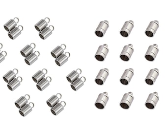 P0121G - Embouts à coller en Acier Argent Sterling 9.5mm 10mm / Barrel Caps Stainless Steel Cord Ends Smooth Caps Terminators Cord Finding