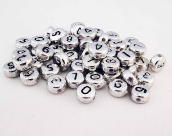 NL06 - Set of 10 numbered numbers from 0 to 9 to 7mm metallic silver