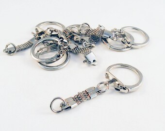 SP03 - Porte-clés chaîne serpent et Anneau en métal de couleur Argent Vieilli / Antiqued Dull Silver colour Key Snake Chain Ring with Loop