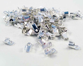 CEF22 - Lot Embouts Argenté 6mm X 3mm à Serrer Écraser Plier Pincer / 6 x 3mm Silver Clamp Crimp End Caps Tips Hide