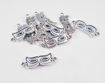 BF56 - Lot of 4 Charms PENDANT CONNECTEUR Masked Ball Venice Mask Silver Wolf Aged MOTIFS HALLOWEEN