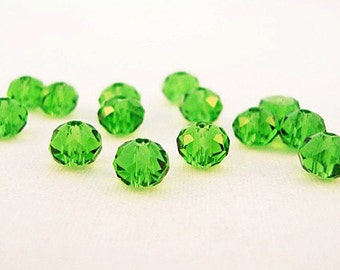 PSM14 - 50 Precious Pearls in Crystal Glass Rounded With Green Facets 4X6mm / 50 Pieces Green Glass Crystal Faceted Beads.