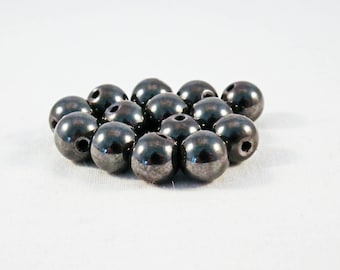 HEV32 - Lot de Perles rondes 6mm en Hématite Magnétique de couleur Noir Gris