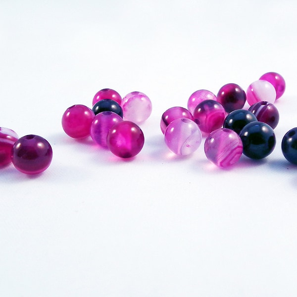 PFM16 - 10 perle 6mm o 8mm agata onice rotonda rosa strisce bianche / 10 pezzi 6mm o 8mm rosa White Stripe Agata pietre preziose perle di onice