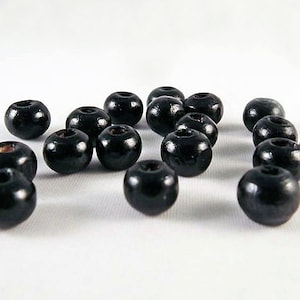 PD13 - Set of Round Black Painted Wood Beads of 4mm or 8mm diameter / Vintage Black Wood Beads 4mm or 8mm diameter