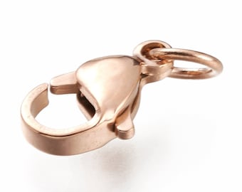 P0121R- 10 Pieces Fermoirs Mousqueton Acier inoxydable Or Rose 12mm Ion Plating (IP) 304 Stainless Steel Lobster Claw Clasps Rose Gold