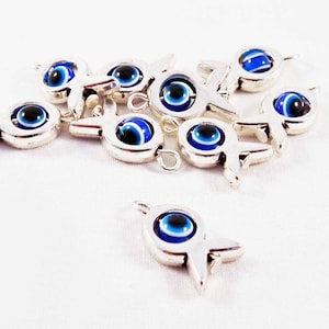 BCP36 - 2 Wahl Charm Anhänger Fisch oder Star Pearl Griechisches Auge Lucky Silver Horus Eye / 2 Styles Silber Fischstern Auge Hamsa Perle