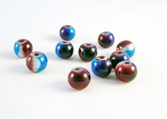 20 Perles Facettes Bohème 8 Mm Couleur Marbre Saphir - Preciosa - Neuf