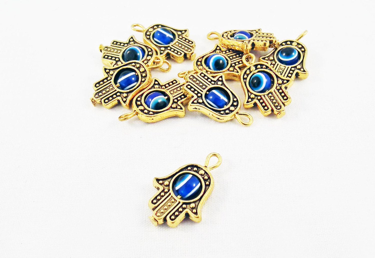 BCP34 - Silver or Gold Fatima Hand Pendant Charm Lucky Greek Eye Bead Eye  of Horus / Silver or Gold Fatma Hand Evil Eye Hamsa