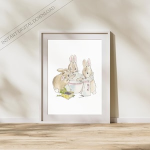 Flopsie Hasen Baby Kinderzimmer Kunst. Beatrix Potter herunterladbare Druck. Beatrix Potter Charakter Illustration. Peter Rabbit Aquarell.