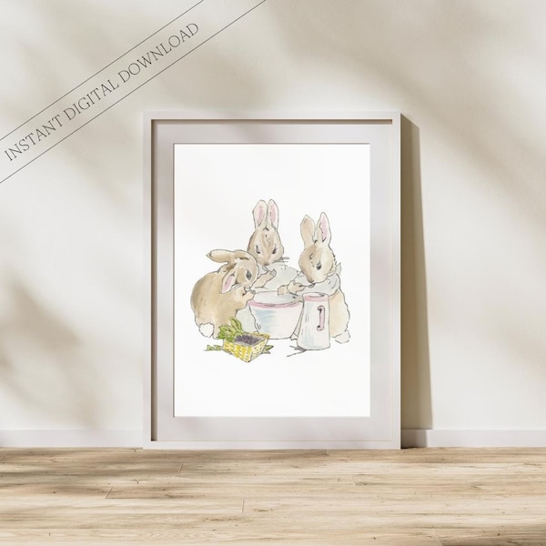 Flopsy Bunnies Baby Nursery Art. Beatrix Potter Downloadable Print. Beatrix Potter Character Illustration. Peter Rabbit Watercolour.