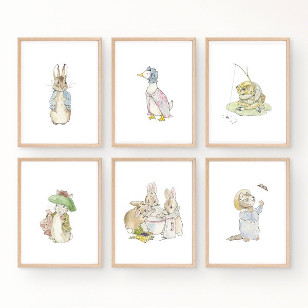 Set aus 6 Beatrix Potter Kinderzimmer Art Prints. Beatrix Potter Herunterladbare Drucke. Peter Rabbit Herunterladbare Drucke. Beatrix Potter Fine Art