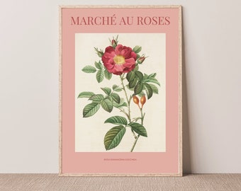 Vintage Botanical Rose Art Print, Botanical Poster, Floral Art, Flower Wall Art, Art Poster, Moody Flower Print, Archival Print, Tulip Art