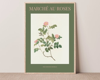 Vintage Botanical Rose Art Print, Botanical Poster, Floral Art, Flower Wall Art, Art Poster, Moody Flower Print, Archival Print, Tulip Art