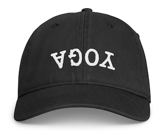 Inverted YOGA Hat | Coastal Washed Cap, Distressed Embroidered Yoga Logo