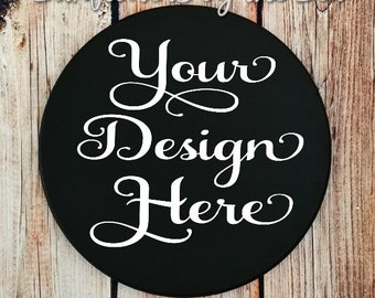 Download Free Mockup Wooden Round Wood Sign Serving Tray Black Circle Blank Photo 3d Wooden Logo Mockup PSD Mockup Template