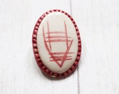 Hand painted pottery brooch, pottery vintage brooch, vintage ceramic painted brooch