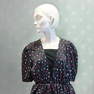 80's peplum style dress, geometric pattern