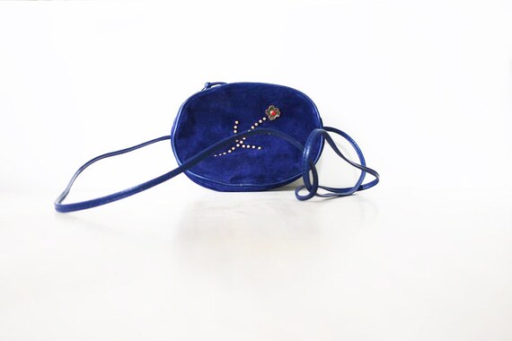 blue suede evening bag