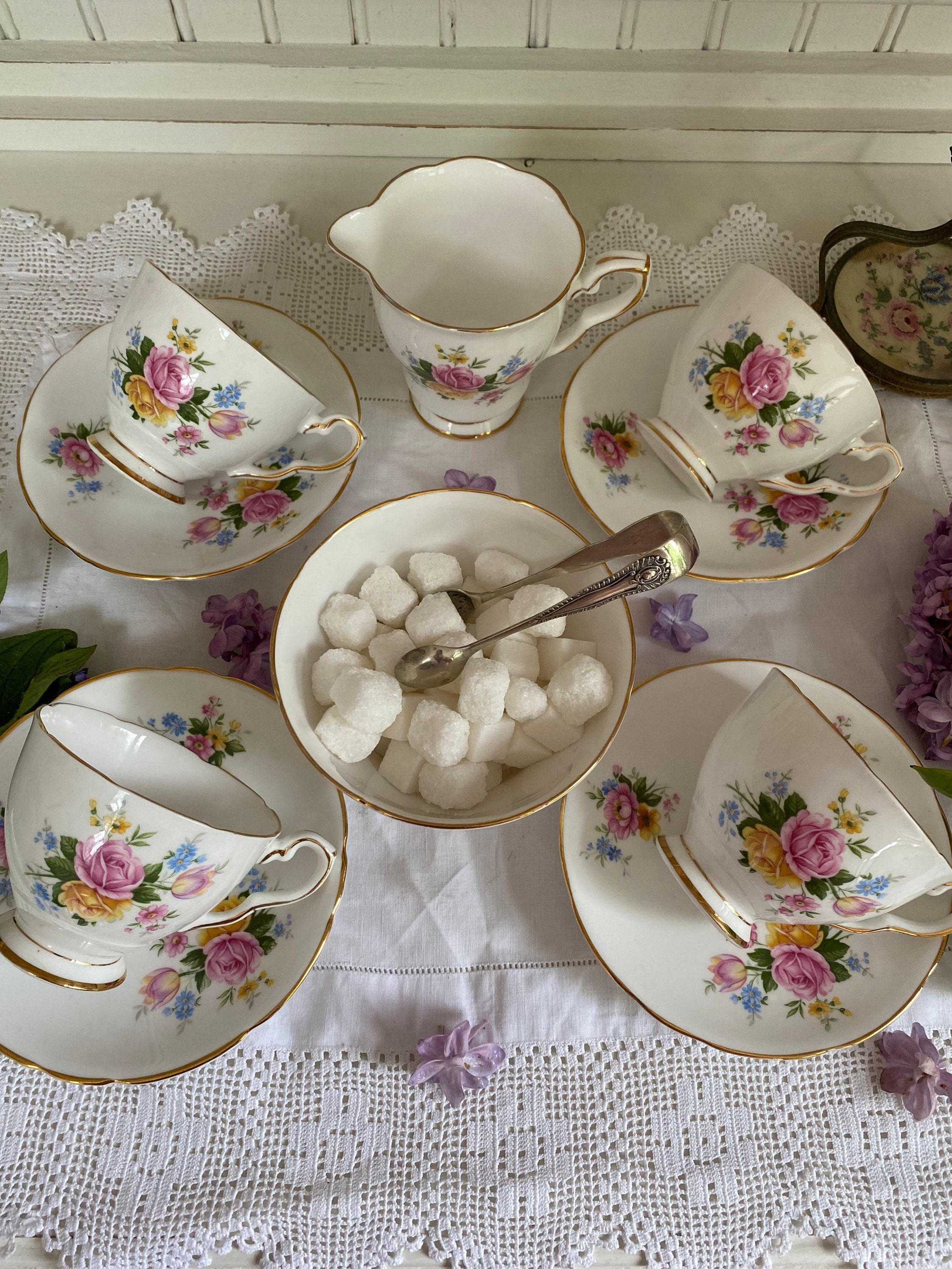 ANTIQUE VINTAGE ROYAL STAFFORD 4 PIECE CHINA TEA SET C1900-1919 PRETTY FLORALS ANTIQUE VINTAGE ROYAL STAFFORD 4 PIECE CHINA TEA SET C1900-1919 PRETTY FLORALS