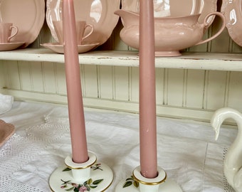 Set of Two Pretty Pink Rose Vintage Wedgwood Hathaway Rose Candlestick Holders