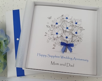 Sapphire 65th 45th Wedding Anniversary Keepsake Card with presentation box envelope for Parents Grandparents Friends Wife Husband Aunt Uncle