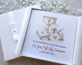 Luxury Christening Baptism First Holy Communion Confirmation Card Handmade Personalised  Keepsake Box Pink Blue Boy Girl Daughter Son Niece