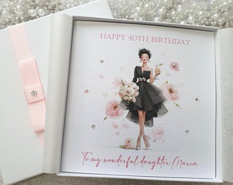 Personalized Birthday Card, Diamante Embellished, Handmade