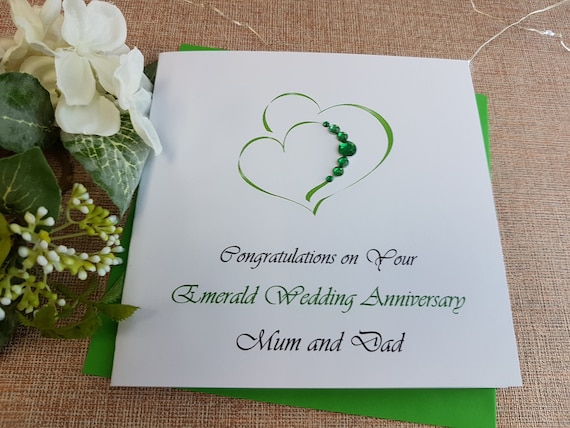Personalised 55th EMERALD Wedding Anniversary Print Parents Diamante Crystal