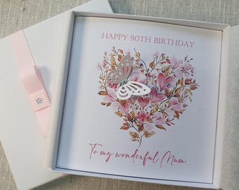 Handmade Butterfly Birthday Card: Personalized Linen Paper, Diamante Detail