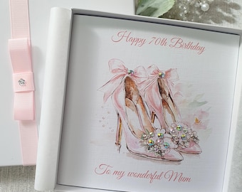 Personalized Birthday Card: Pink Shoes, Diamante Stones - For Daughter, Mum, Friend