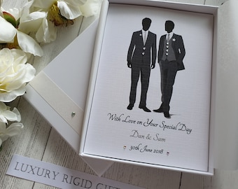 Luxury Gay Mr &Mr Wedding Day Congratulations Card Handmade Personalised Keepsake from Parents Grandparents Son and Son in law box envelope