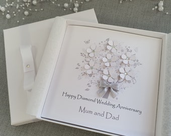 Diamond 60th Wedding Anniversary Card Gift Handmade Personalised Presentation Box or Envelope Parents Grandparents Friends Wife Husband