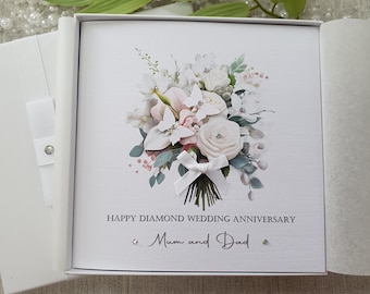 Diamond 60th Wedding Anniversary Card Gift Handmade Personalised Presentation Box or Envelope Parents Grandparents Friends Wife Husband