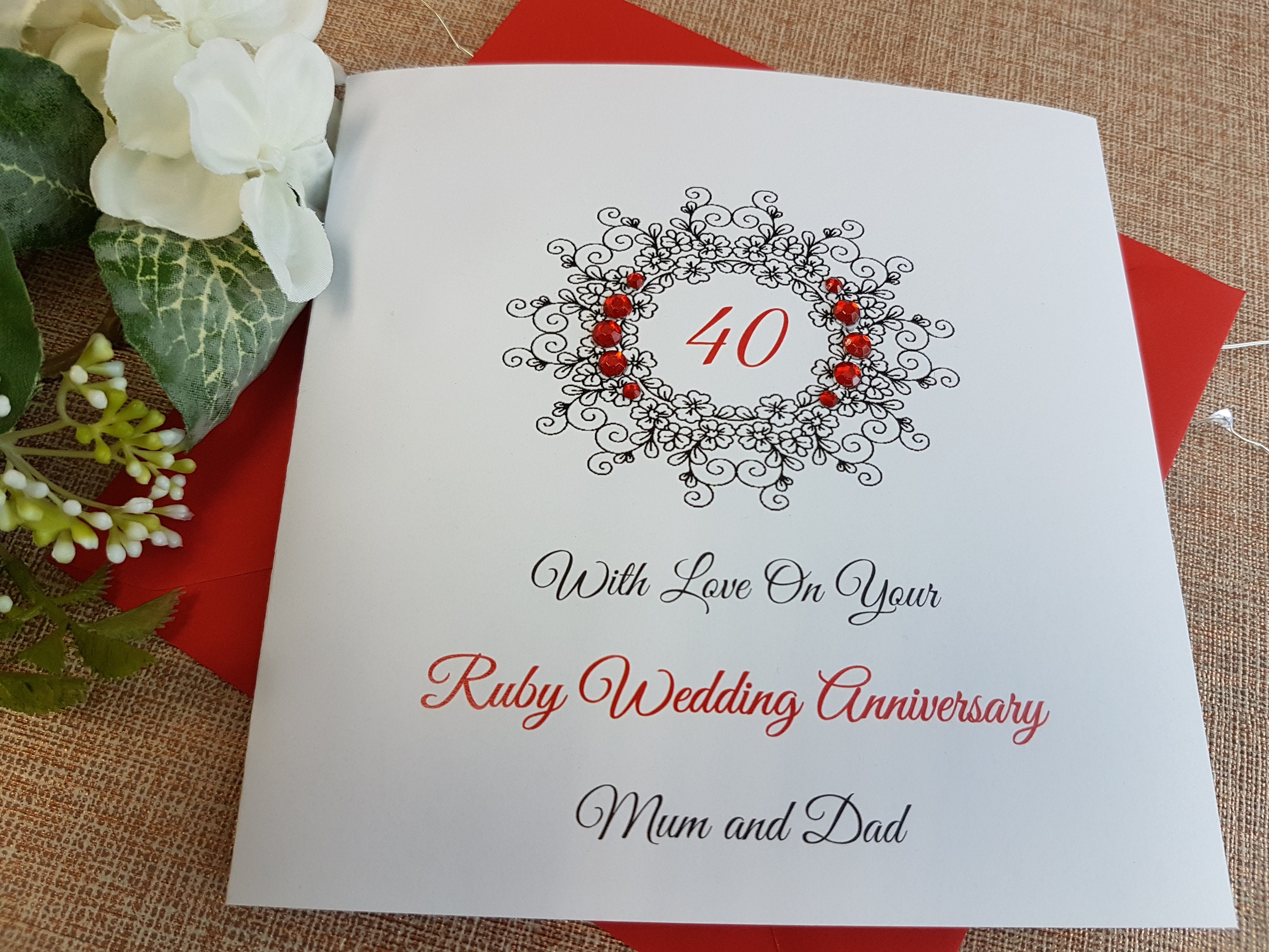 Ruby 15th 40th Wedding Anniversary Card Handmade Personalised Etsy