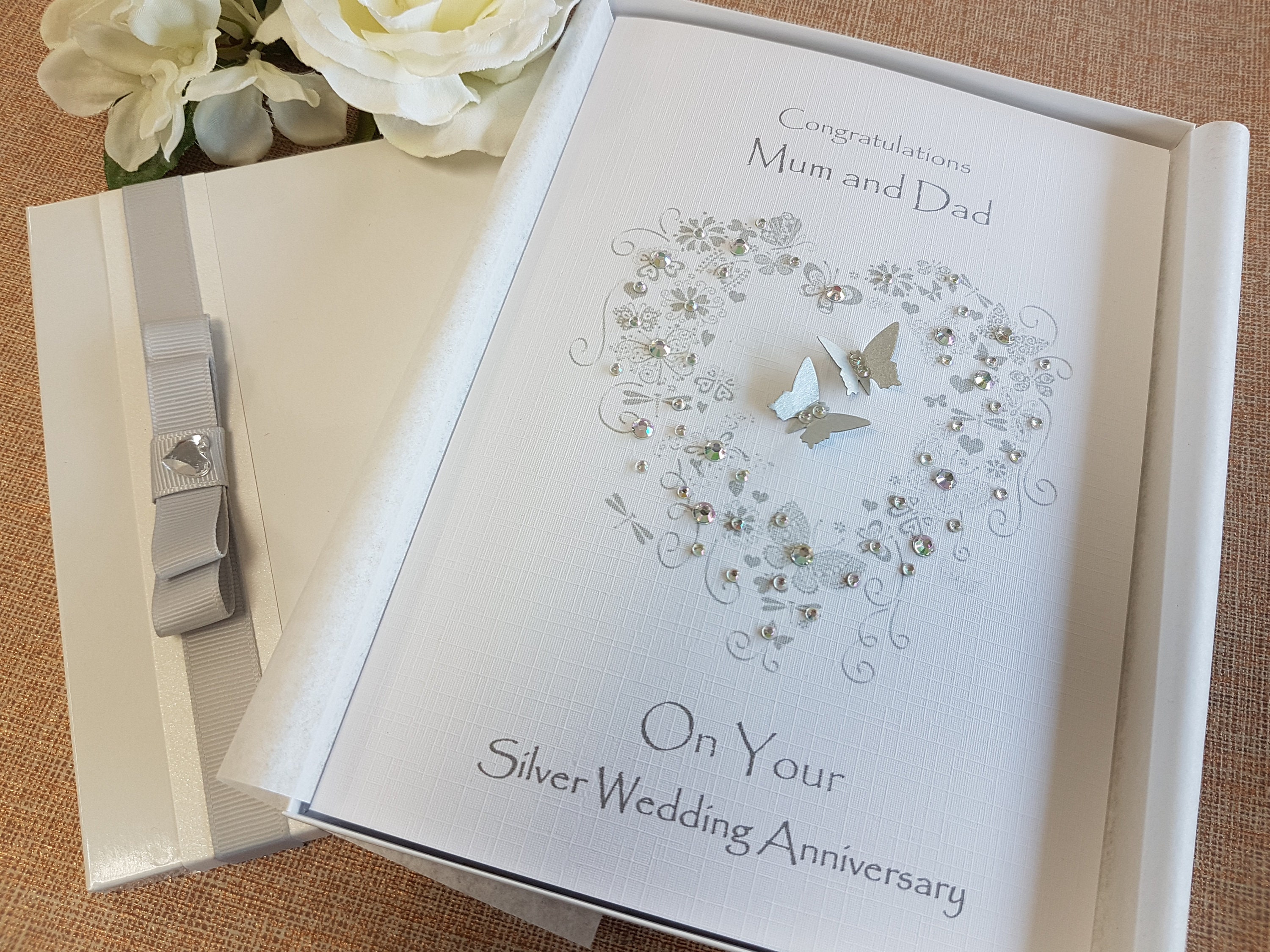Luxury Silver 25th Wedding Anniversary Card Handmade Etsy