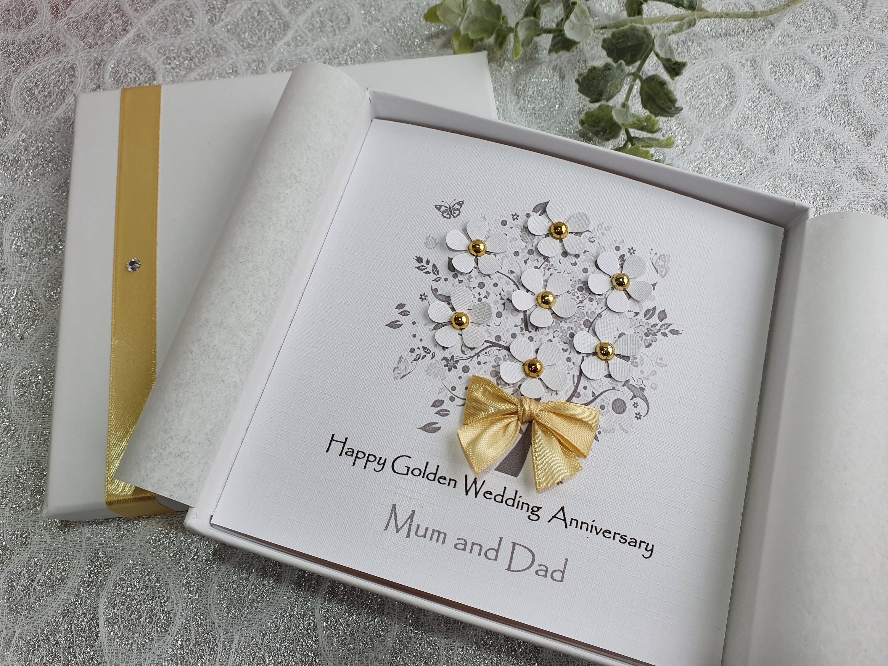 Personalised 50th Golden Wedding Anniversary Card – Handmade With Envelope