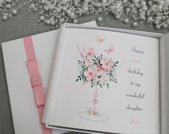 Handmade Personalized Birthday Card, Flower Embellishment & Diamante Stones
